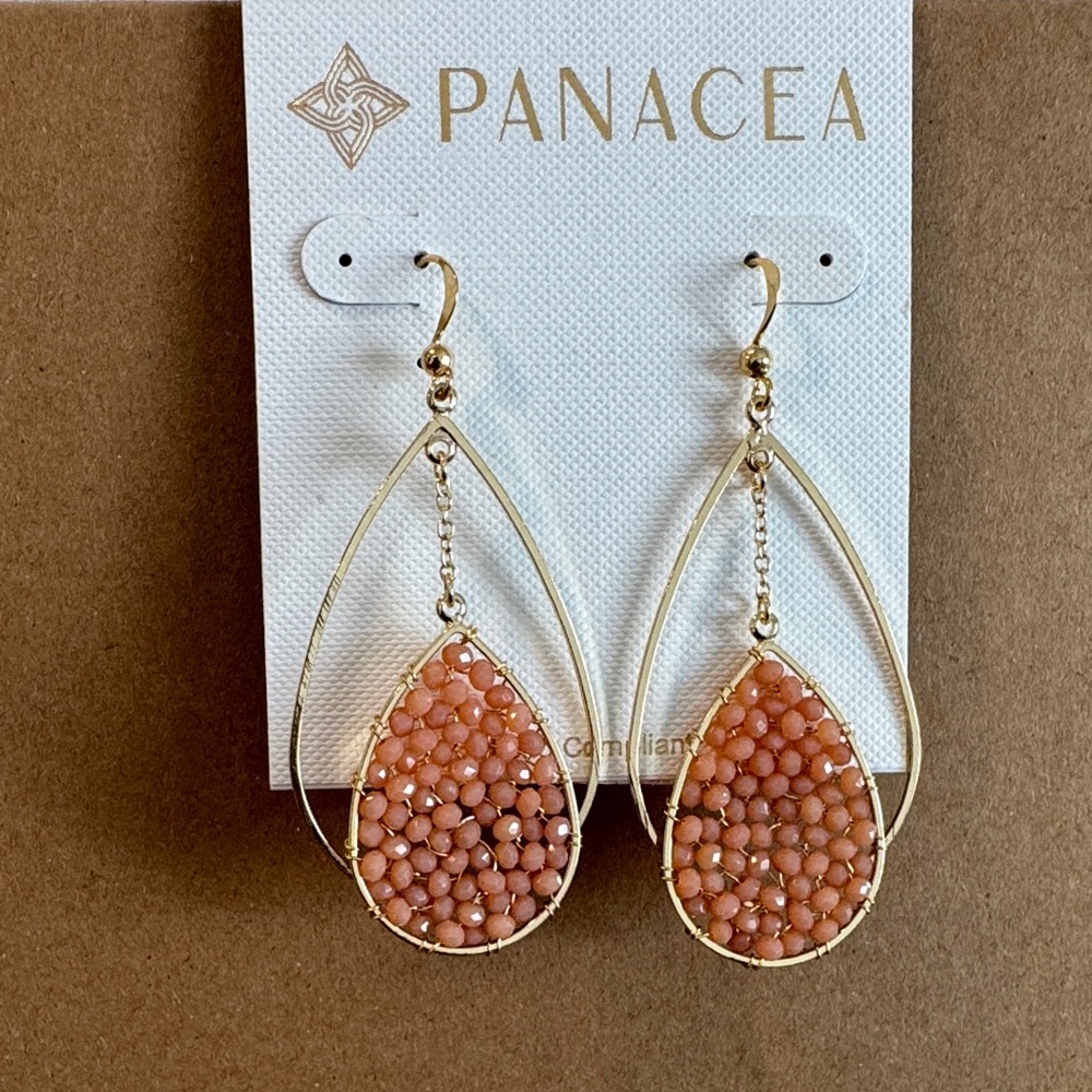 Panacea Beaded Teardrop Dangle Earrings - Pretty Pink